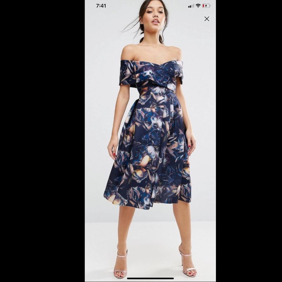 ASOS PREMIUM Floral Fold Scuba Midi Dress - Picture 1 of 3